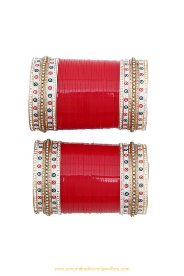 Red Colour Dotted Pearl Bridal Chura By PTJ